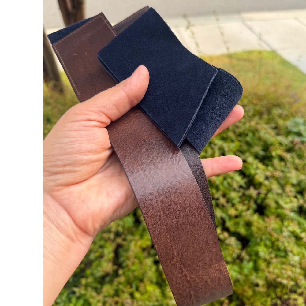 Weekend Max Mara Women Brown Leather Navy Suede Wrap Belt Made in Italy Size S